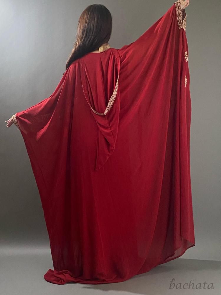 エジプト製 ハリージドレス/ガラベーヤ フード付き レッド