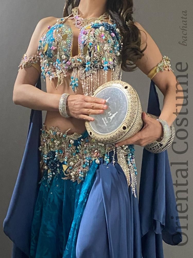 ベリーダンス衣装 Amr ネイビー＆コバルトブルーレース (L) CT0370