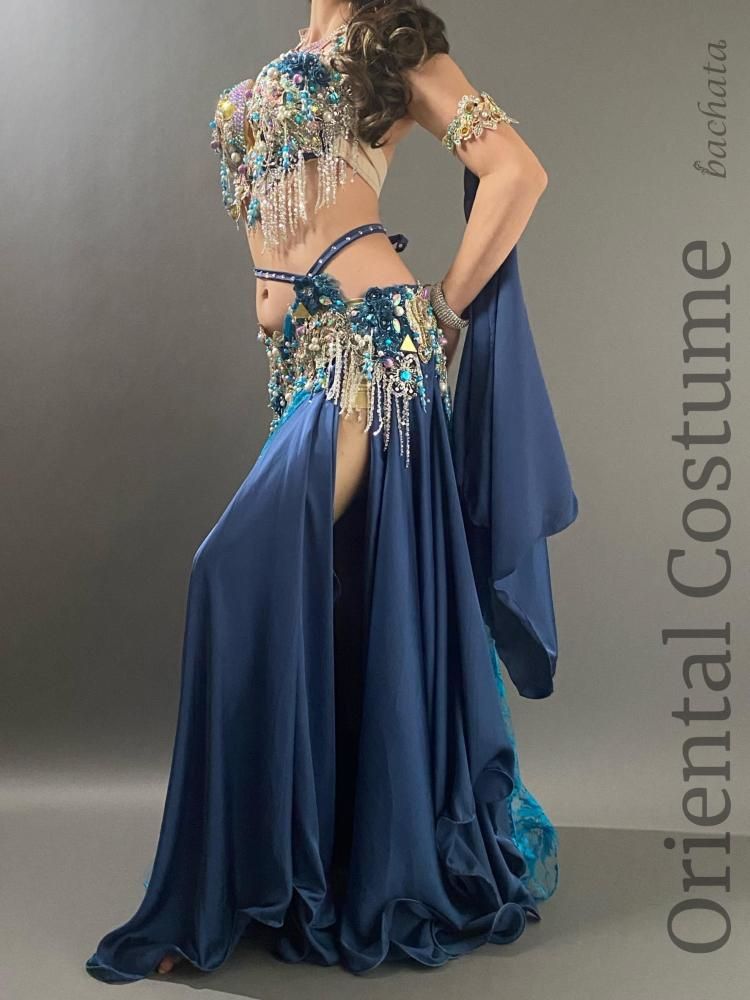ベリーダンス衣装 Amr ネイビー＆コバルトブルーレース (L) CT0370