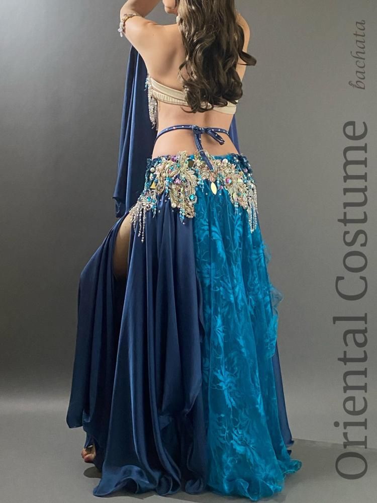 ベリーダンス衣装 Amr ネイビー＆コバルトブルーレース (L) CT0370