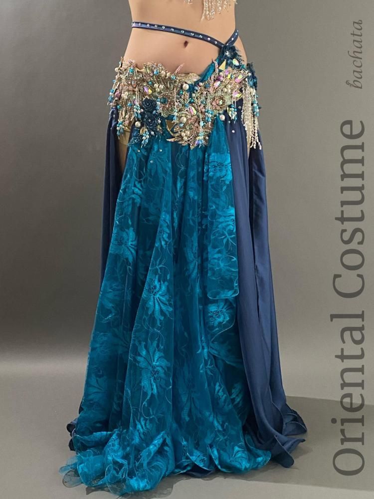 ベリーダンス衣装 Amr ネイビー＆コバルトブルーレース (L) CT0370