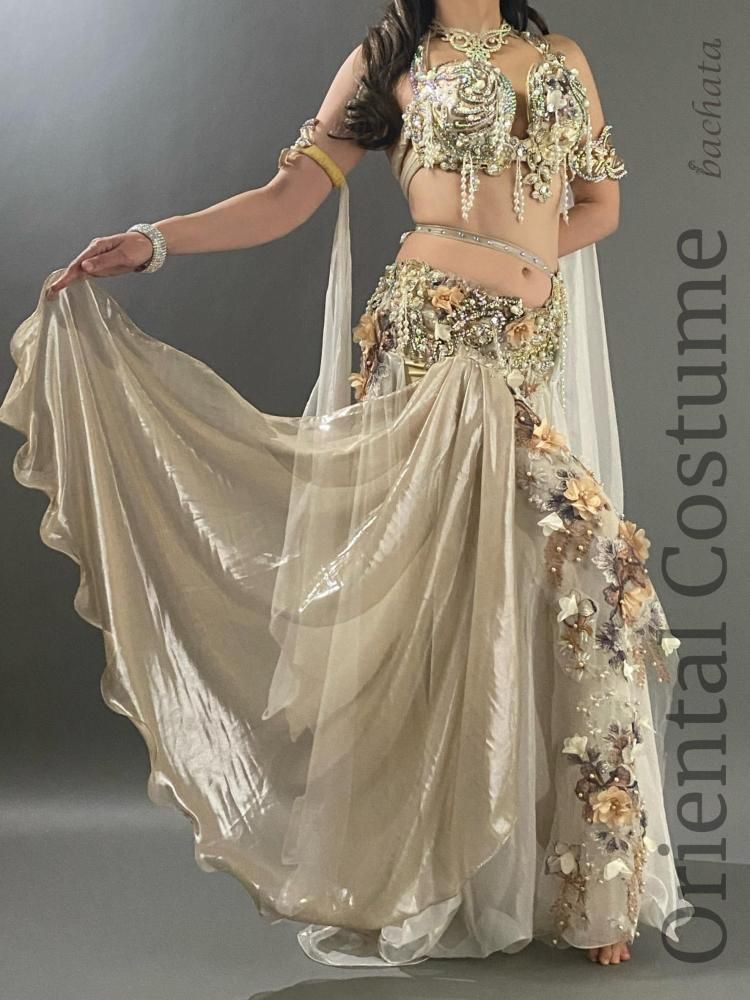 ベリーダンス衣装 Amr シャンパンゴールド＆ホワイト (L) CT0375