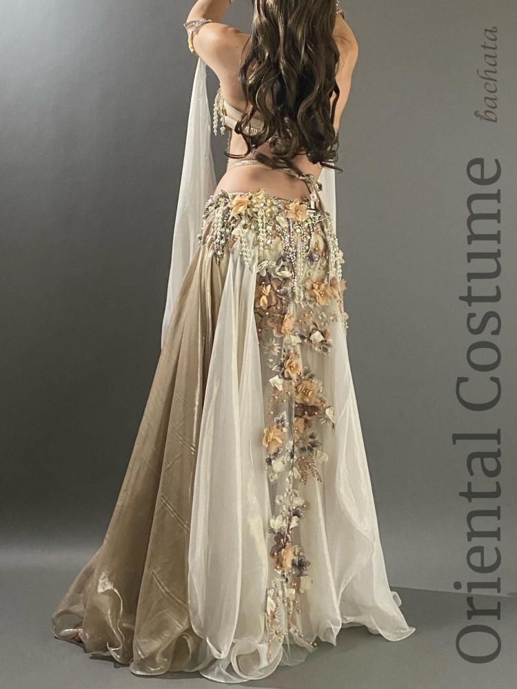 ベリーダンス衣装 Amr シャンパンゴールド＆ホワイト (L) CT0375