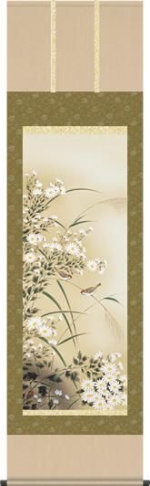 掛け軸-四季花／吉井蘭月（尺五・桐箱・風鎮付き・正絹）花鳥画