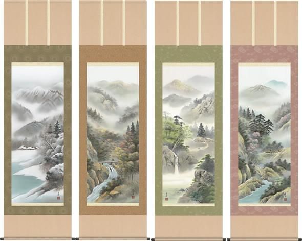 掛け軸 掛軸-四季山水[四幅組]/近藤 玄洋（尺三・化粧箱・風鎮付