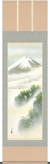 富士山水画 掛軸-黎明富士/熊谷千風(尺五)床の間 和室 お洒落 モダン
