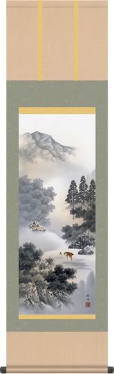 水墨山水画 掛軸-閑雅悠景/長江桂舟(尺三)床の間 和室 御洒落 モダン 飾り 表装 日本製 インテリア 掛け軸 - 掛け軸の販売・通販-掛け軸 の【ほなこて】掛軸専門店=電話注文OK=