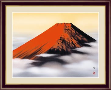 F6】富士山水画額 赤富士 鈴村秀山 和の風情 モダン インテリア 安らぎ