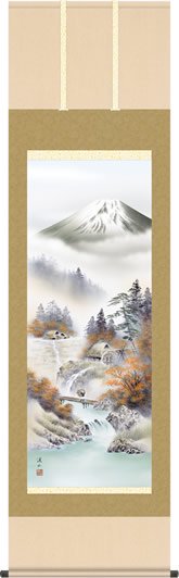 秋飾り 富士山水 掛け軸 富士紅葉 伊藤渓山 尺五 本表装 床の間