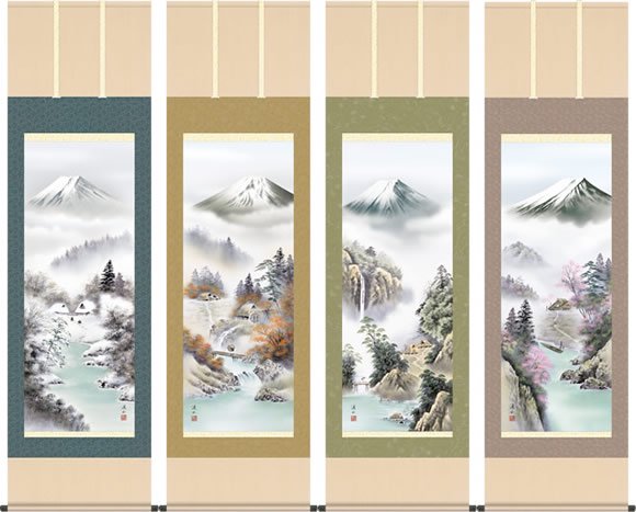 四季揃え飾り 富士山水 掛け軸 富士季景 伊藤渓山 尺五 本表装 床の間