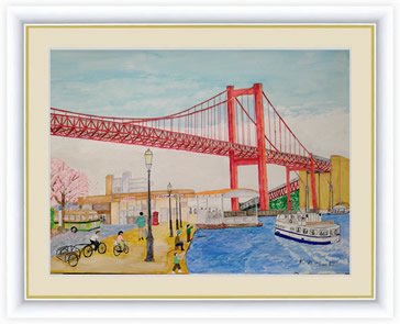 【F6】昭和レトロ絵額 Nostalgic WAKAMATSU 昭和の風景 若松 若戸大橋 アート インテリア 安らぎ 潤い 壁掛け [送料無料] -  掛け軸の販売・通販-掛け軸の【ほなこて】掛軸専門店u003d電話注文OKu003d