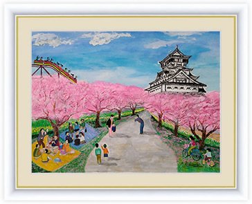 F6】昭和レトロ絵額 KOKURA in Spring [春] 小倉城と勝山公園の桜