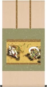 掛け軸-風神雷神図／尾形 光琳(尺五)丈の短い掛軸 モダン