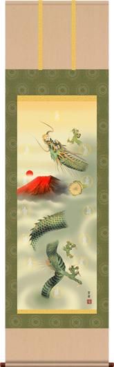 掛け軸-十二神将昇龍図/石田芳園〔尺五桐箱・風鎮付き〕開運 掛け軸-十二神将昇龍図/石田芳園〔尺五桐箱・風鎮付き〕開運