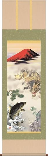 海外ブランド通販 公式サイト 掛け軸-天龍昇鯉吉祥図／長江桂舟（尺五・桐箱・風鎮付き）開運 絵画