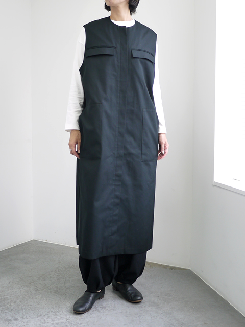 mizuiro ind（ミズイロインド） ポケット付きクルーネックロングジレ[3