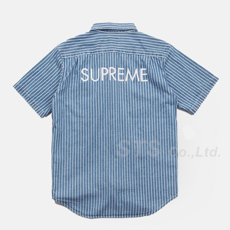 17ss 青 L supreme stripe denim s/s shirt
