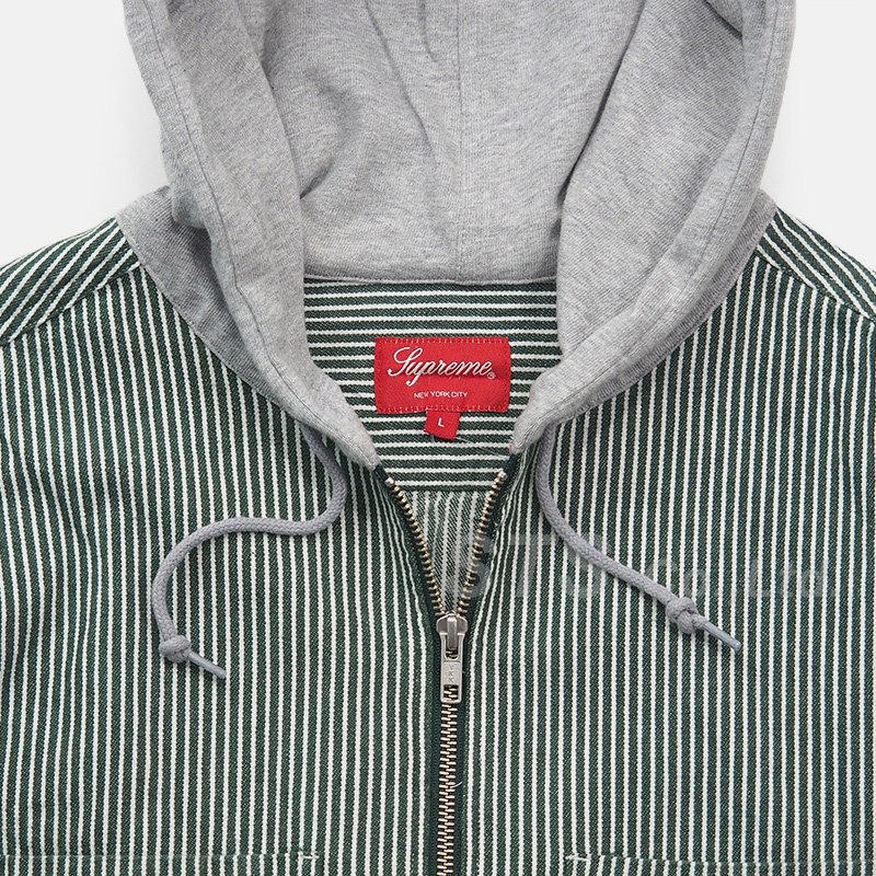 Supreme Hooded Stripe Denim Zip Up Shirt
