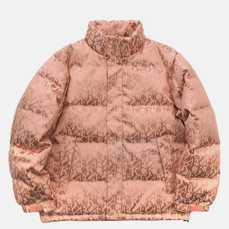 SUPREME シュプリーム 17AW Fuck Jacquard Puffy Jacket 総柄ロゴ刺繍ファックジャガードパフィージャケット ジップアップダウンジャケット ネイビー