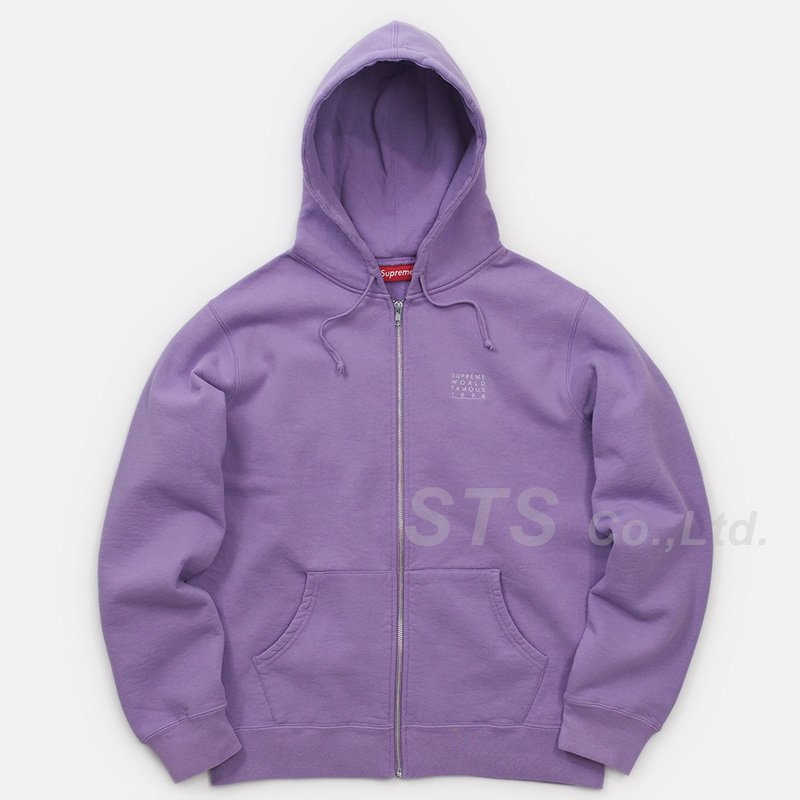 Supreme world famous zip cheap up hooded sweatshirt violet