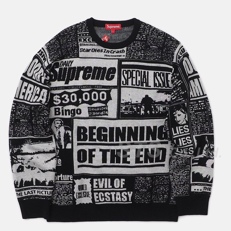 18fw supreme Newsprint Sweater ニットセーター 全品送料0円 49.0%割引 sandorobotics.com