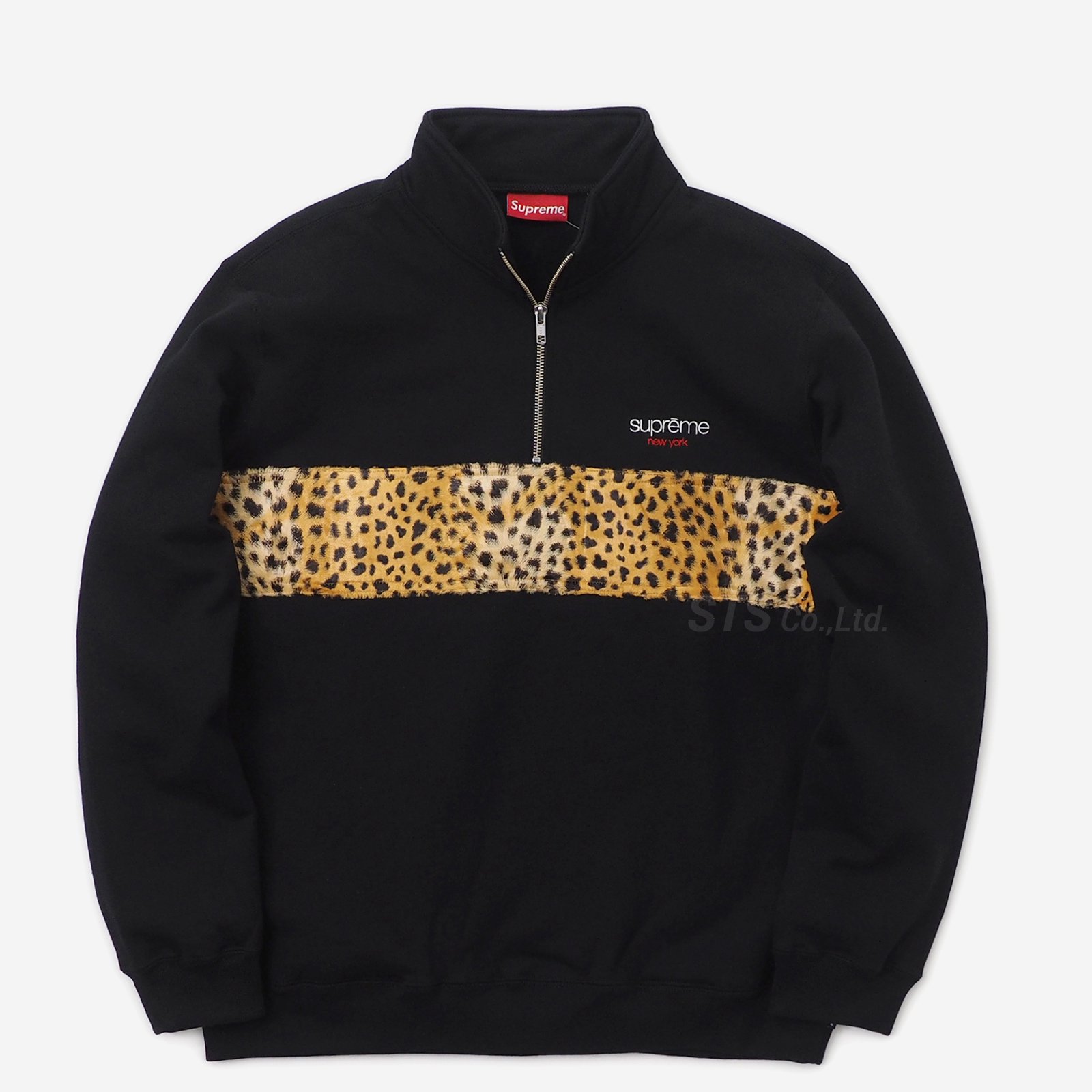 シュプリーム  18AW  Leopard Panel Half Zip Sweatshirt レオパード切り替えハーフジップスウェット メンズ S