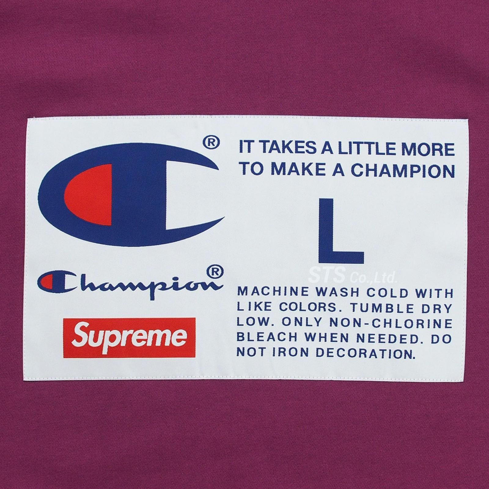 Supreme champion label hooded on sale sweatshirt