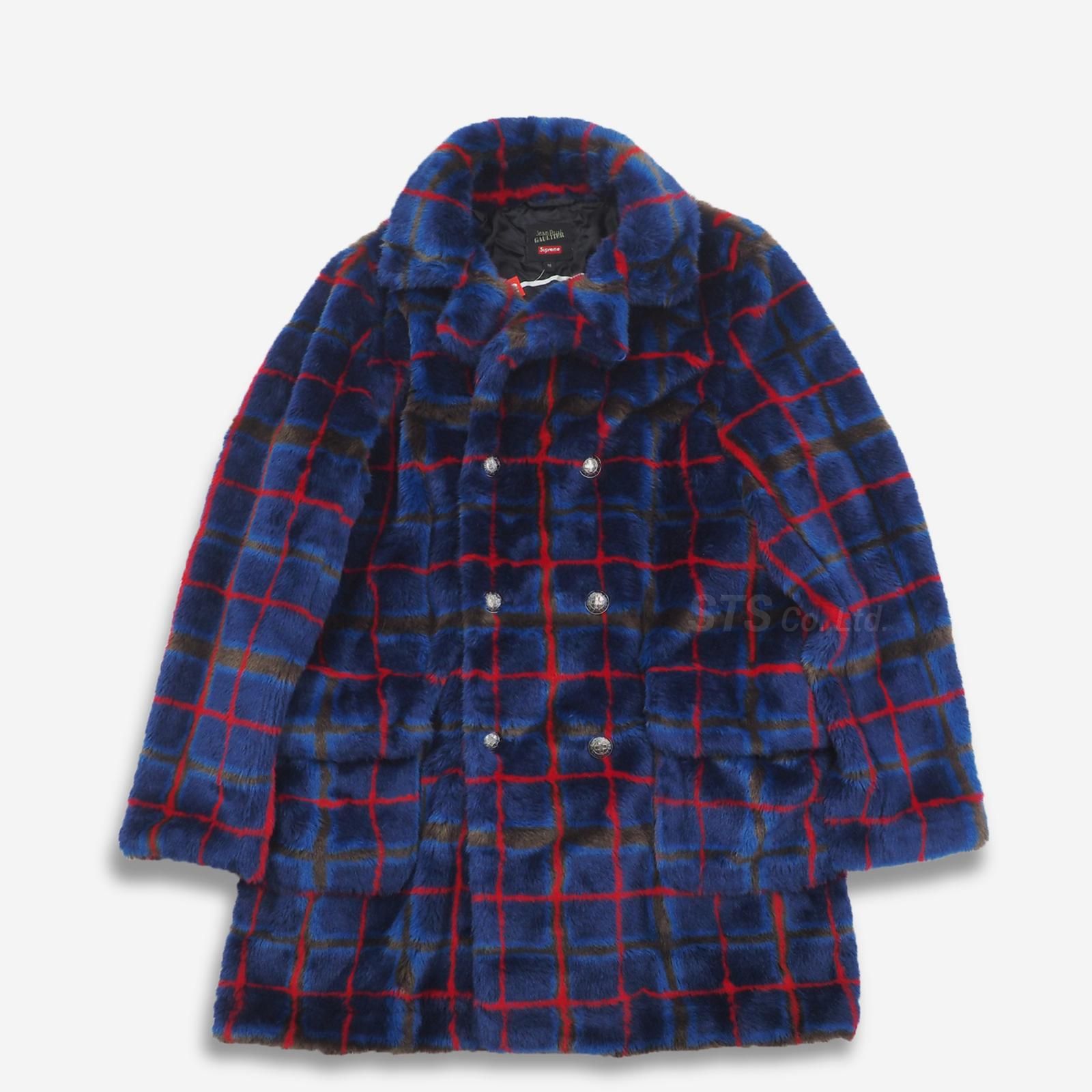 Supreme/Jean Paul Gaultier Double Breasted Plaid Faux Fur Coat ...