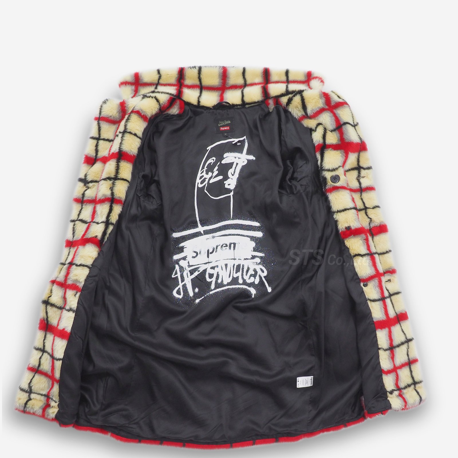 Supreme/Jean Paul Gaultier Double Breasted Plaid Faux Fur Coat ...