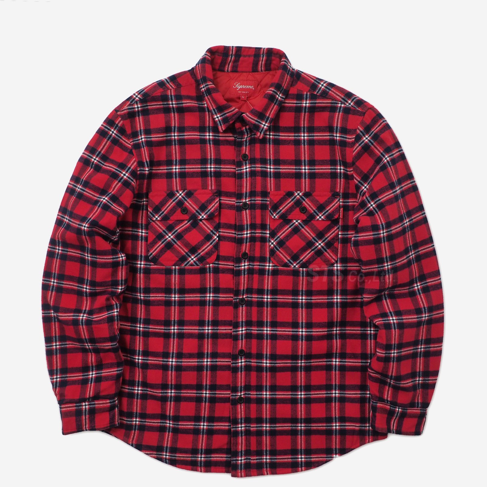 supreme quilted flannel shirts M 赤 RED