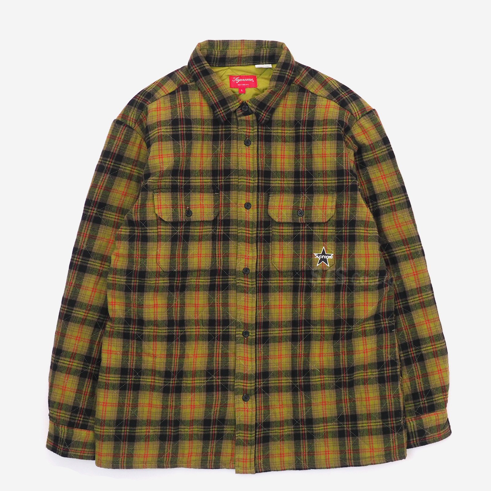 新品　黄色　Supreme  Quilted Flannel Shirt L