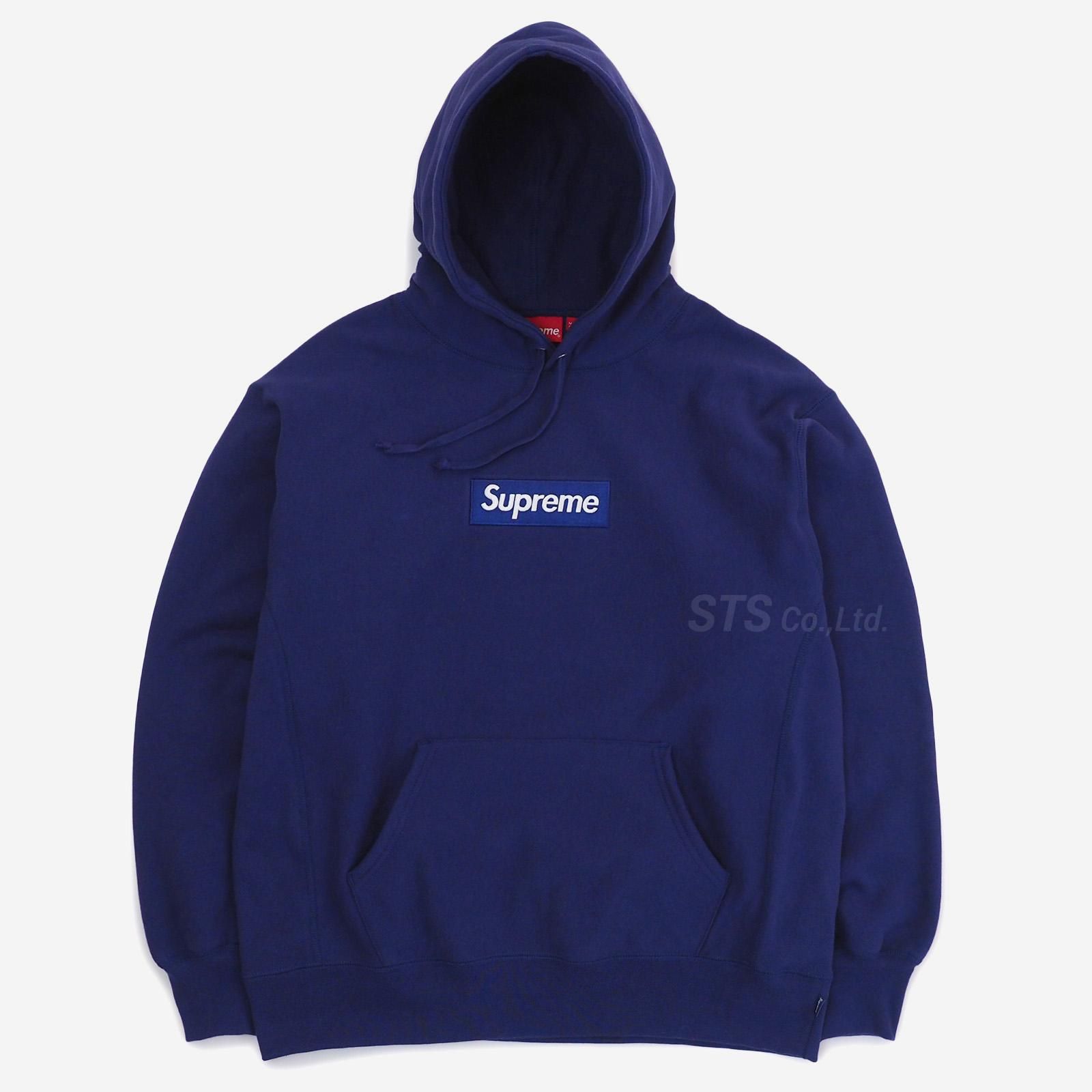 袖丈60supremebox logo hoodie M navy