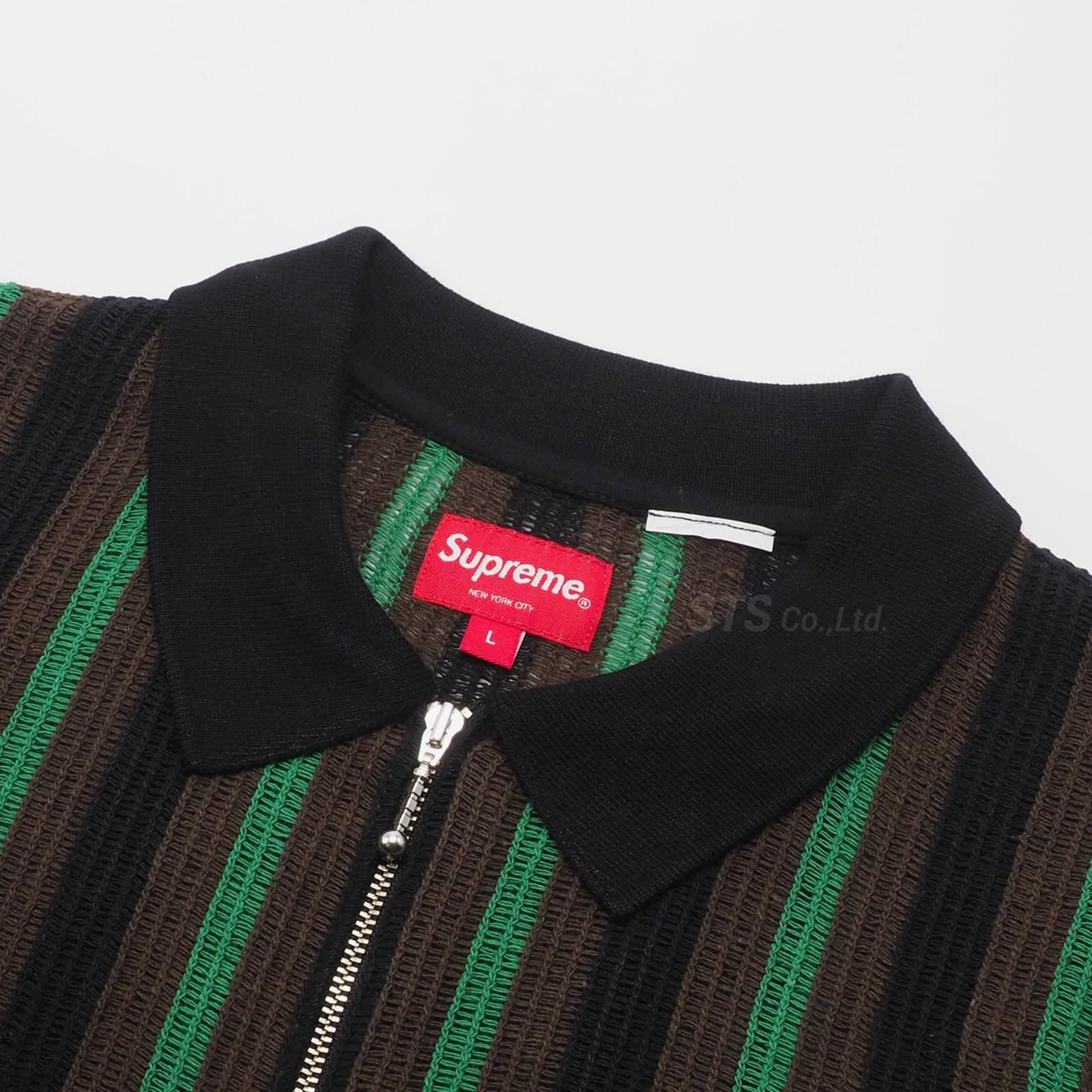 Supreme Open Knit Stripe Zip Polo M - ポロシャツ