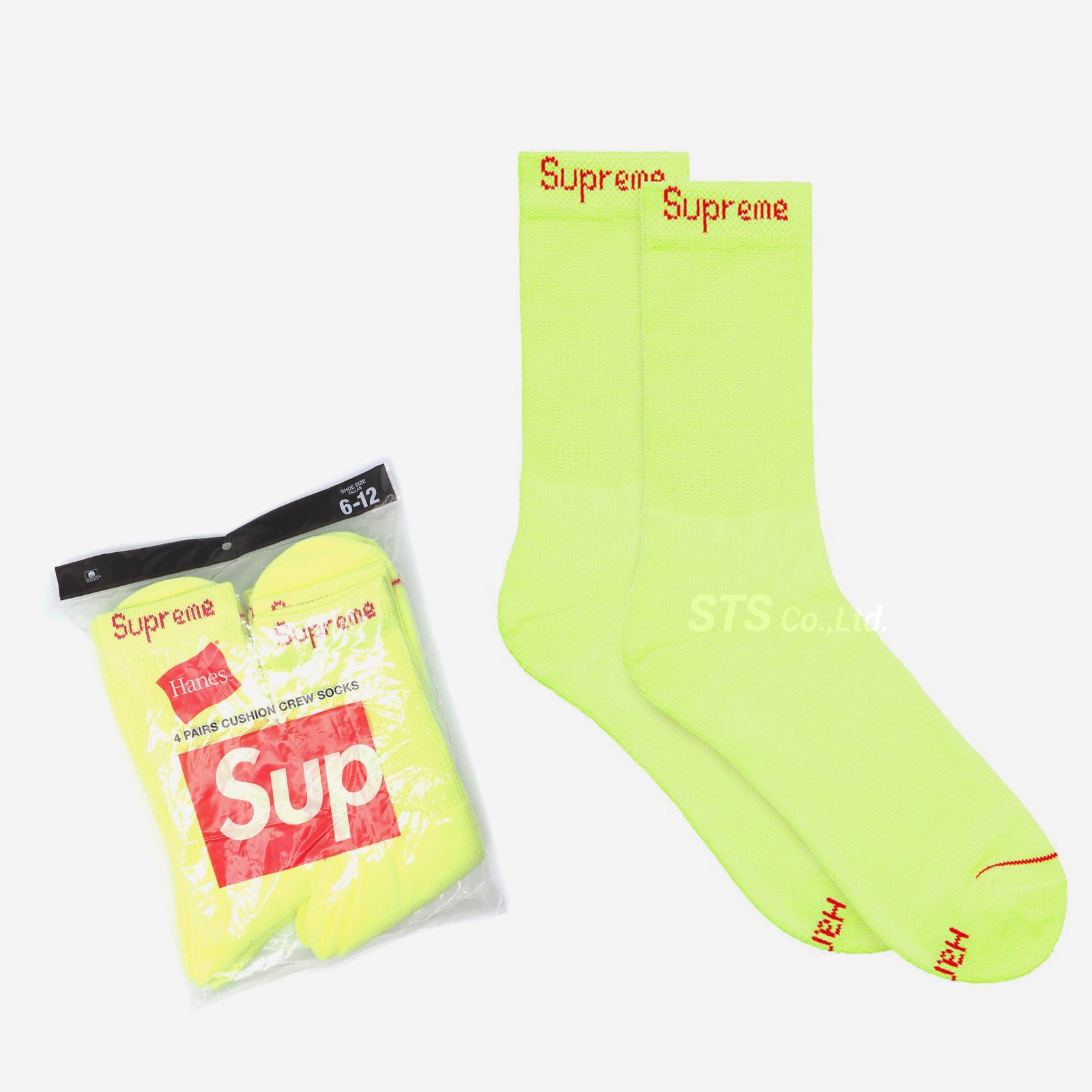 Supreme/Hanes Crew Socks (4 pack) - Fluorescent Yellow - UG.SHAFT