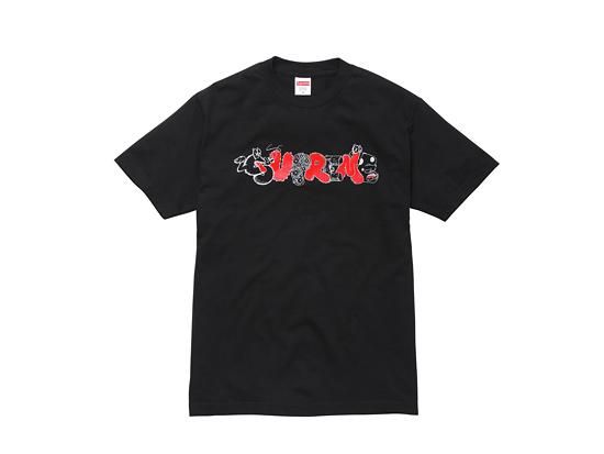 Supreme シュプリーム × Original Fake オリジナルフェイク 11ss KAWS カウズ ロゴ 半袖Tシャツ ブラック レッド 良品  47662