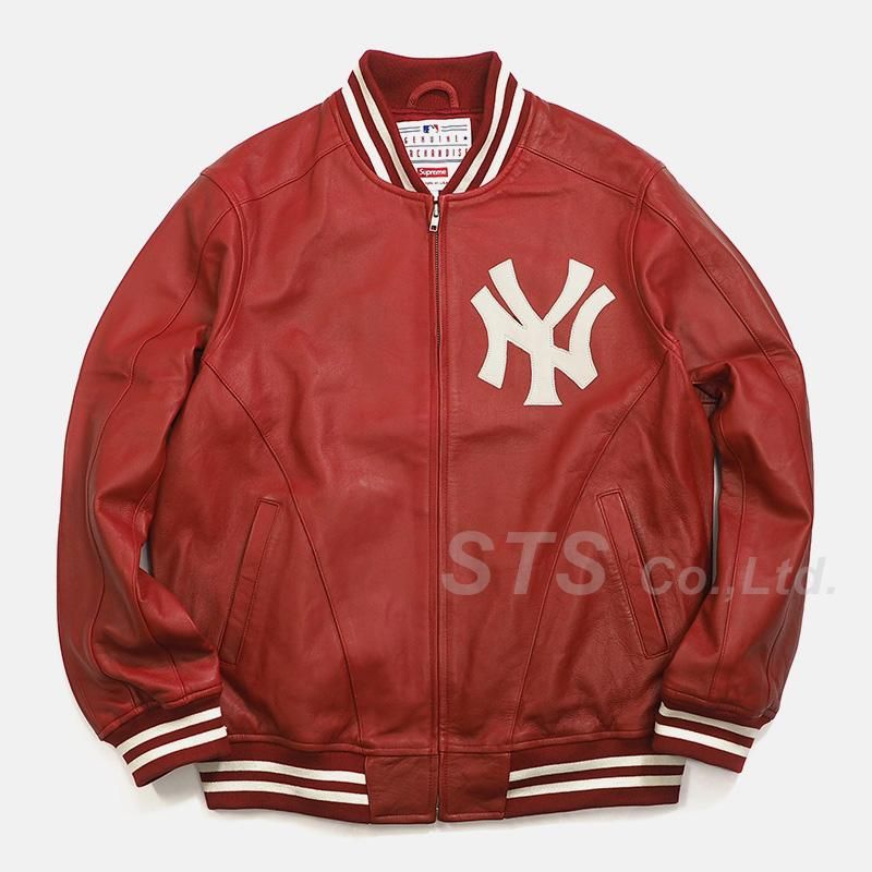 SUPREME YANKEES LEATHER VARSITY JACKETカラーブラック