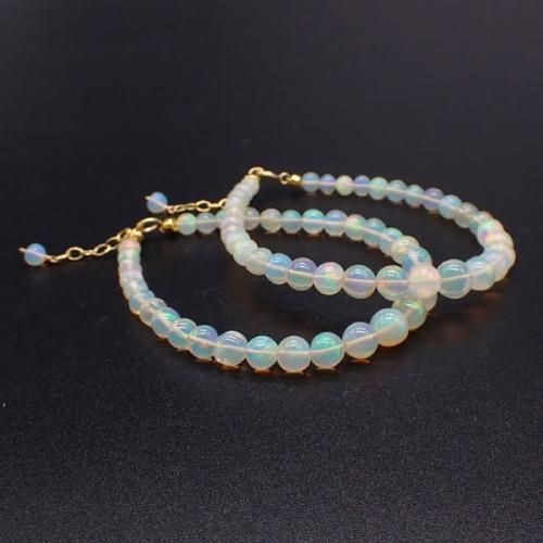 宝石質プレシャスオパールAAA丸玉ブレスレット - 天然石
