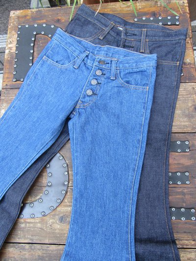 1970s vintage Queen indigo 革パッチ ベルボトム パンツ デニム