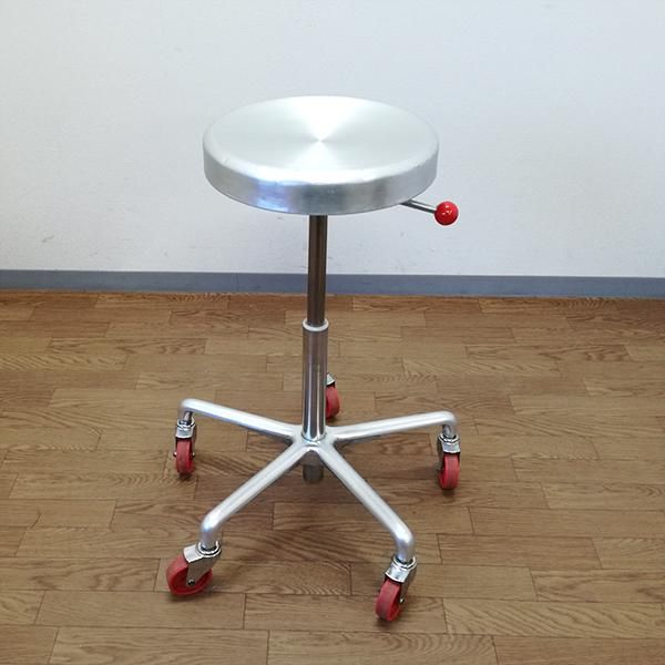 中古】タカラベルモント 『Dスツールアルミ（シルバー/赤キャスター