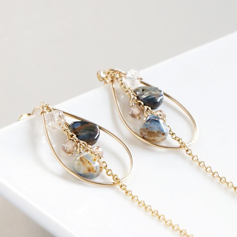 ピーターサイト×ジルコン ドロップフープピアス - ハンドメイド