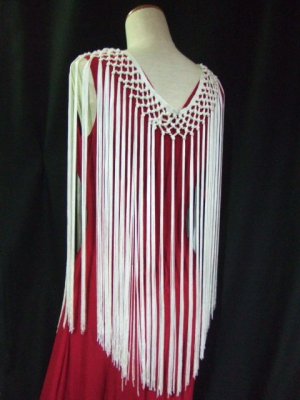オススメ フラメンコ ロング編み込みネックフリンジ ホワイト フラメンコ衣装バレンシア