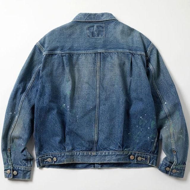 ジャケット・アウター RECYCLED WASTE SUVIN COTTON DENIM BLOUSE RECYCLED WASTE SUVIN COTTON YARN 11.5oz. DENIM PLEATED