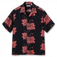 SUN SURF "RAYON HAWAIIAN SHIRT, CORAL HIBISCUS, BLACK"