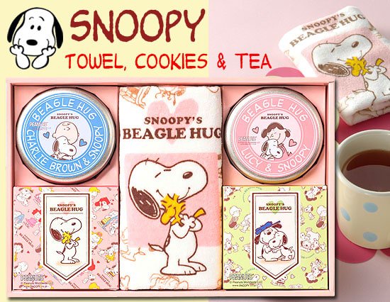 スヌーピーのクッキー 紅茶 ハンドタオルギフト 5pcs 内祝いに送料無料ギフトotoya