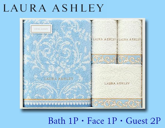 LAURA ASHLEYの上品ゴールドステッチタオルギフト（バス×1、フェイス×1