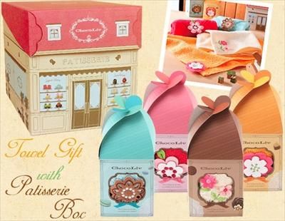 かわいいパティスリーbox入 モチーフ付きのお出かけタオルギフト フェイス4p ピンク 内祝いに送料無料ギフトotoya